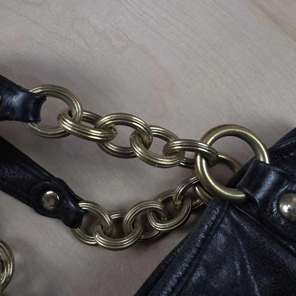 Coach Poppy Camellia Pushlock Leather Tote Glossy Black Leather #1 - Picture 7 of 14